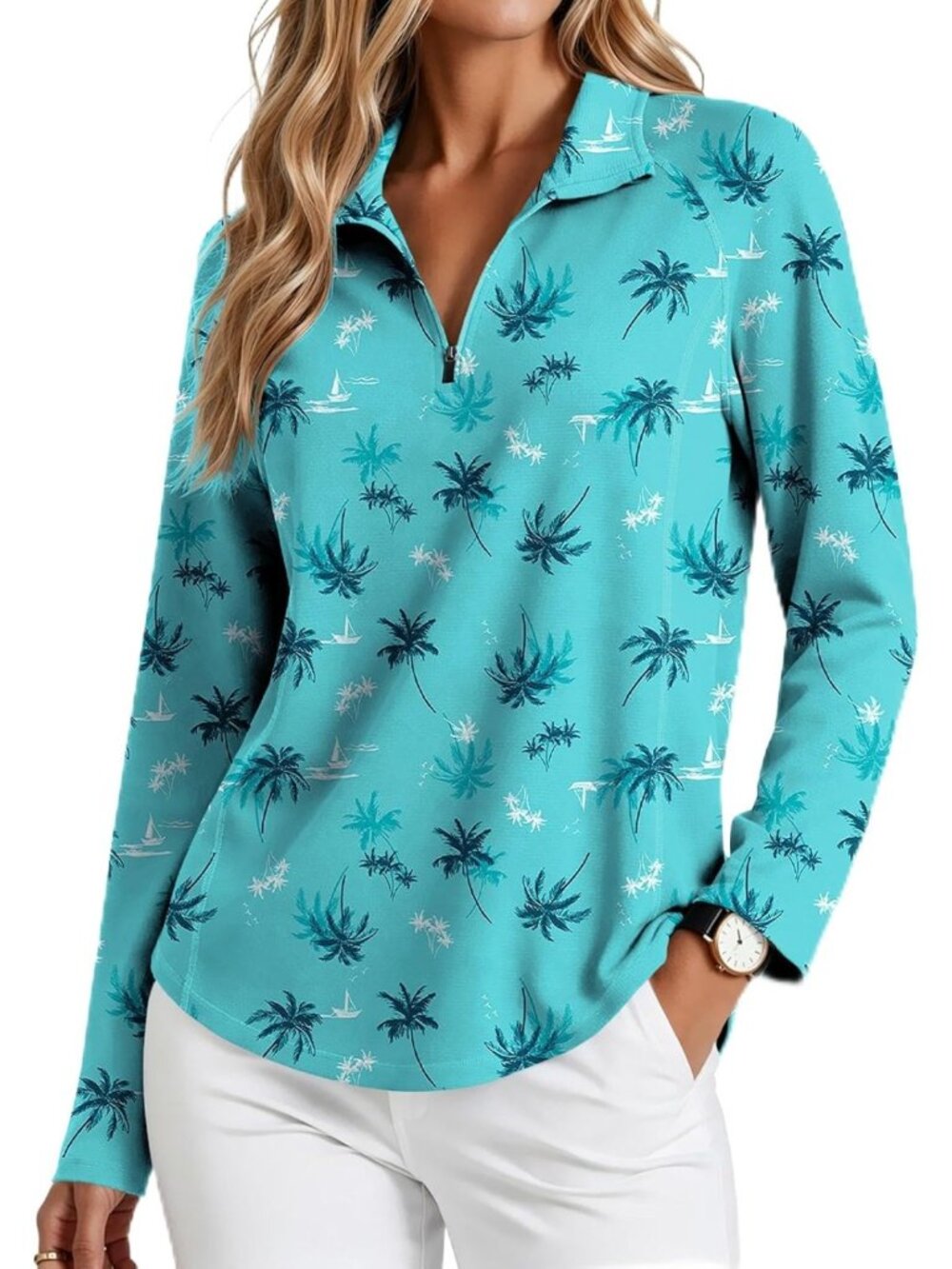 Women's Long Sleeve Golf Polo Shirt 1/4 Zip Athletic Tee UPF 50+ Hiking Top